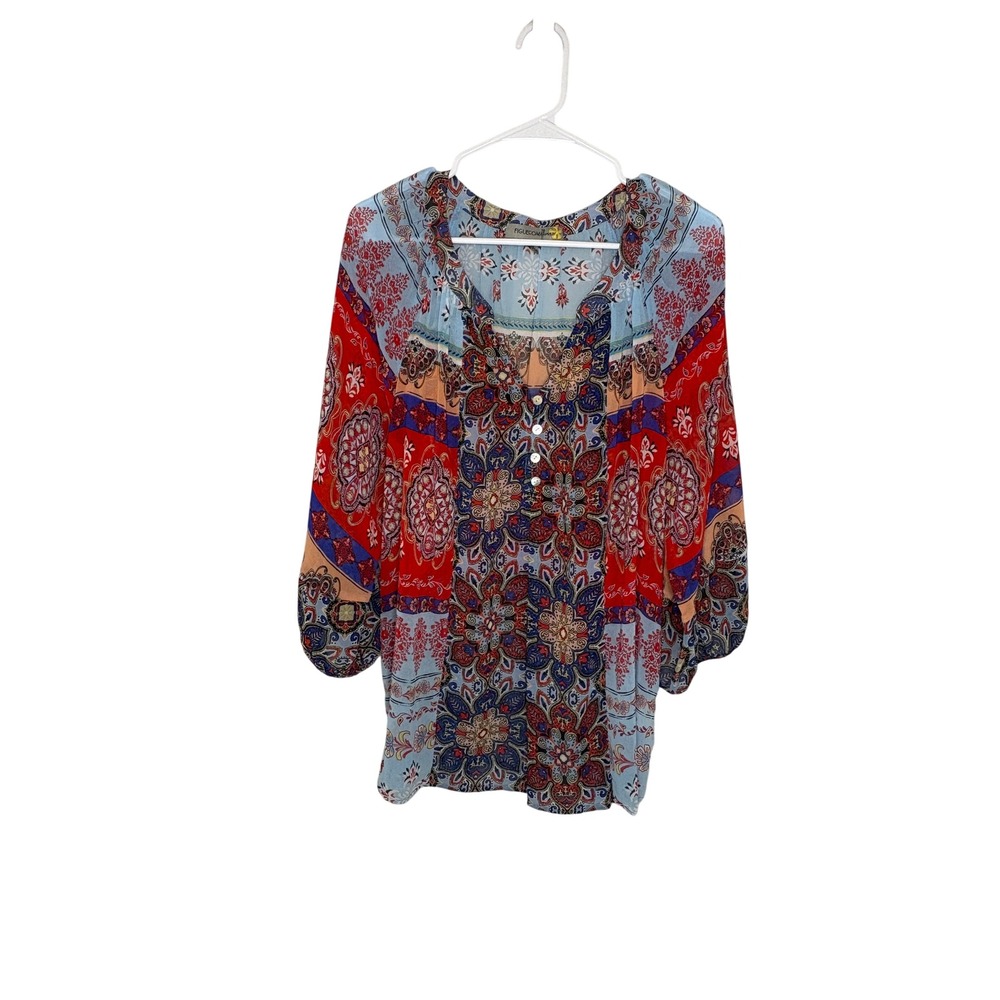 Figueroa & Flower XL Boho Patchwork Blouse Paisley Floral Peasant Top Colorful